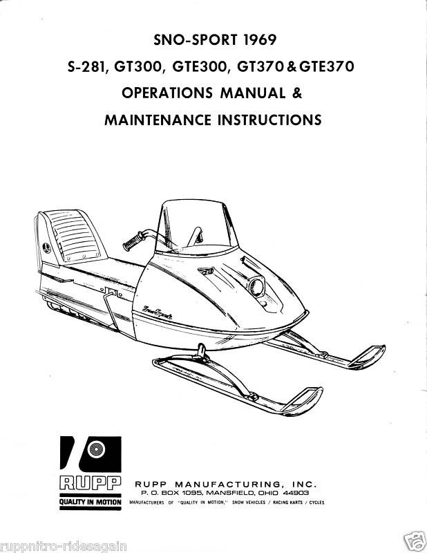 Rupp snowmobile 69 SNO SPORT Operation Maint Parts book  