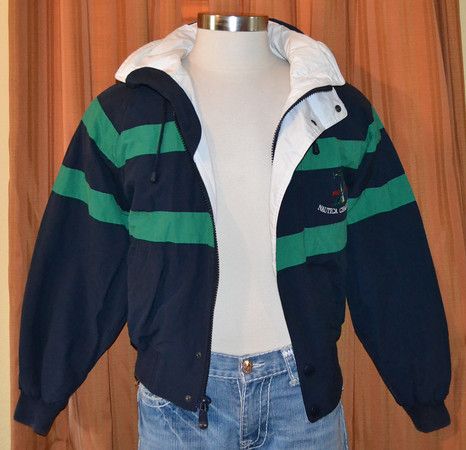 nautica CHALLENGE J CLASS GREEN BLUE HOODED FULL ZIP BOATING JACKET 