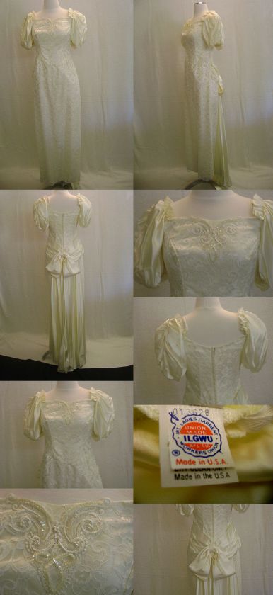 BEAUTIFUL VINTAGE BY ILGWU LACE WEDDING CREAM OFF WHITE DRESS SIZE 7 8 