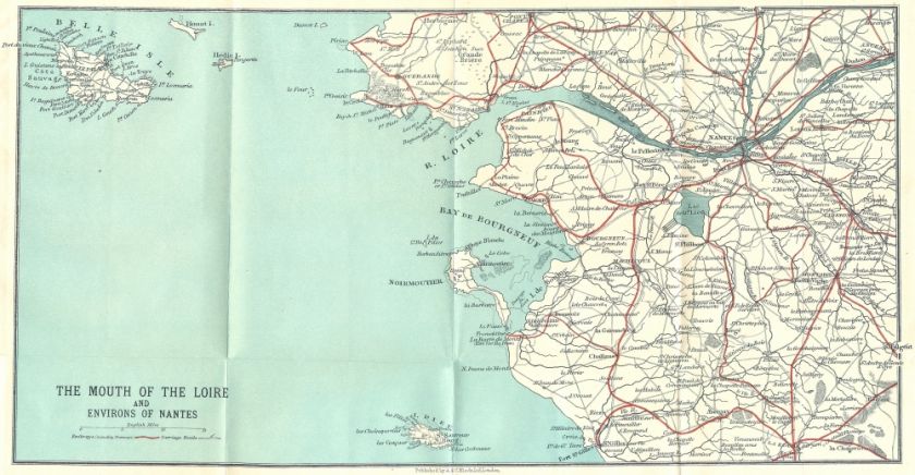 LOIRE Mouth; Nantes Belle Ile Noirmoutier Dieu, 1923 map  