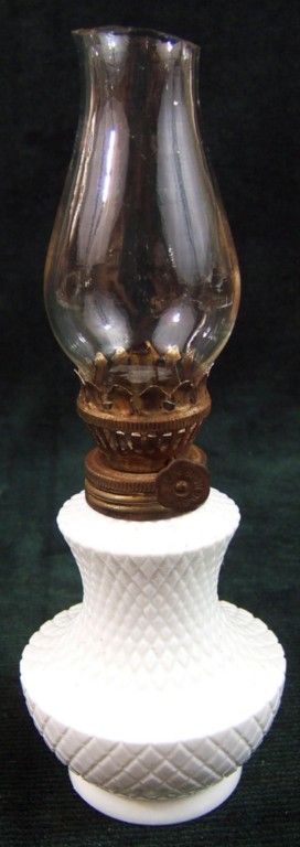 Small Mid Cenury Milk Glass Oil Lamp Made in Hong Kong  