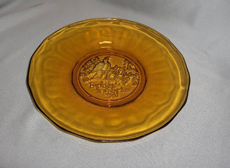 Tiara Indiana Glass Amber Partridge Pear Tree Plate 81  