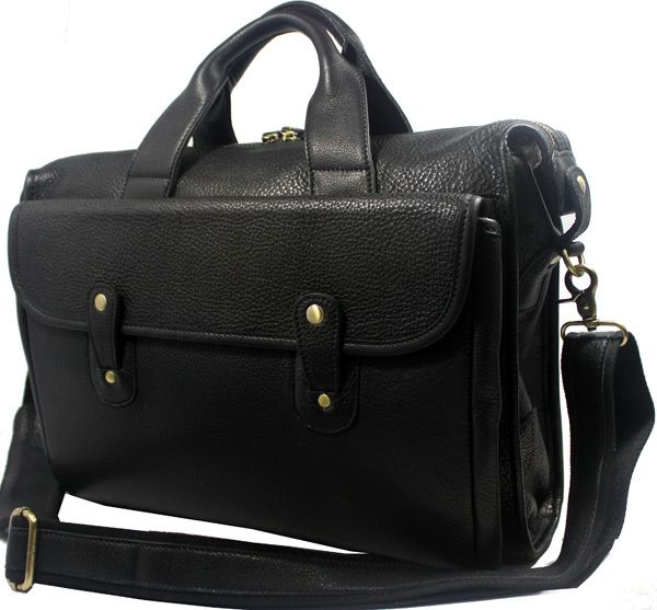 Large Black Leather Messenger Laptop Bag Briefcase Tote  