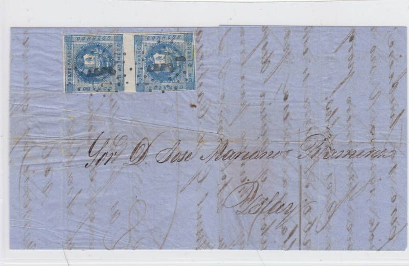 PERU, SCOTT NO 3 PAIR, ON COVER, 1D. MILKY BLUE, A VE  