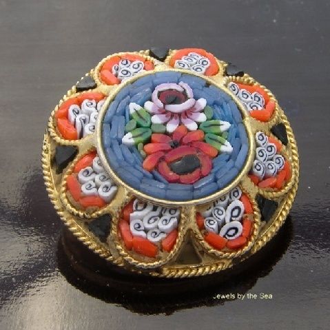 Italian Micro Mosaic Milliflori Glass Brooch Pin  