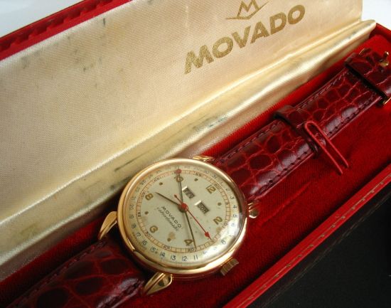 BEAUTIFUL MOVADO CALENDOMATIC BUMPER 18K SOLID GOLD 50S  