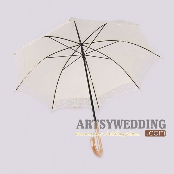 Elegant Beige Pure Cotton Lace Edge Outdoor Beach Wedding Parasol 