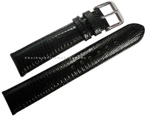 16mm Teju Lizard Grain Black Leather deBeer Mens Watch Band Strap 