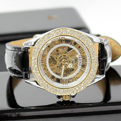 LUXURY LADY WATCH GOLD DIAMOND Case AUTOMATIC Skeleton  