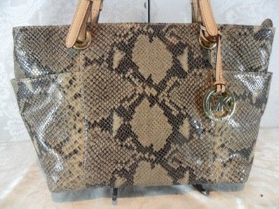 MICHAEL KORS DARK SAND REPTILE ZIP TOP SHOULDER TOTE  