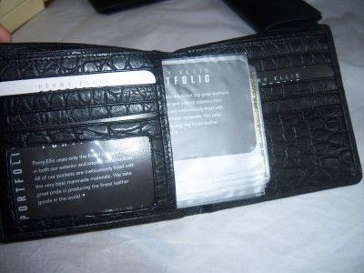 New Perry Ellis Croco Credit Card Leather Attache.Blk  