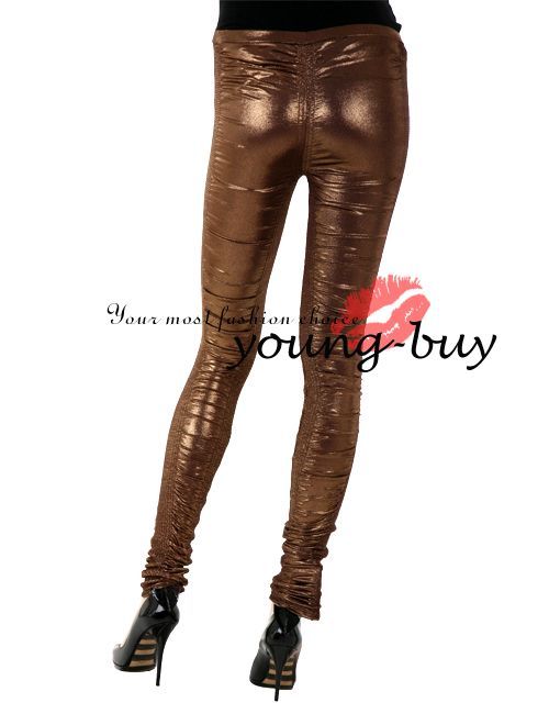 New Bronze Rats Pleated PVC Leggings US Sz 4 ^14 w1356  