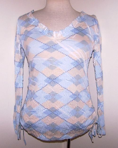 KISCA BY KOMAROV BLUE YELLOW ARGYLE SHIRT TOP MEDIUM  