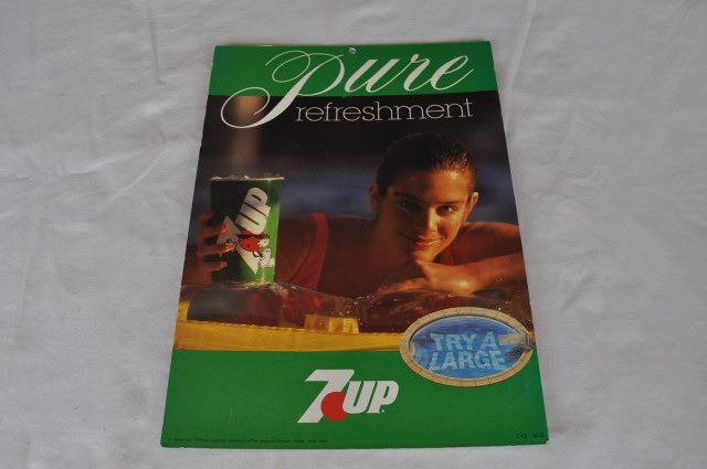 Seven Up 7Up Pure Refreshment 1989 Hanging 2 Sided Cardboard Sign 13x9 