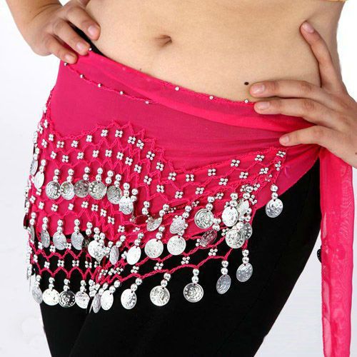 Hot 3 Rows Belly Dance dancing Hip Skirt Scarf Wrap Belt Hipscarf with 