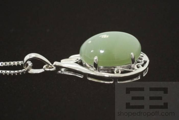 Ever Rich 18K and 14K White Gold Green Gemstone Necklace  