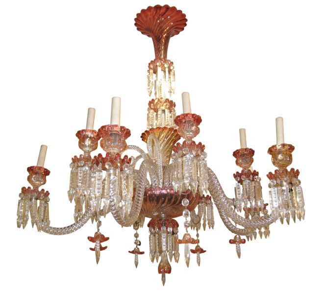 Vintage Baccarat Signed Rose Tiente Glass Chandelier  