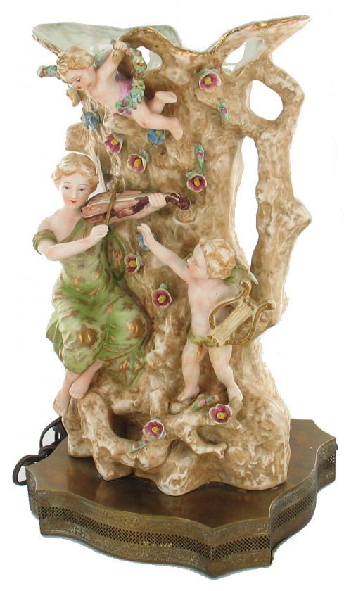 VINTAGE CAPODIMONTE LAMP RARE TREE BRANCH ANGELSLADY MUSICAL VIOLIN 