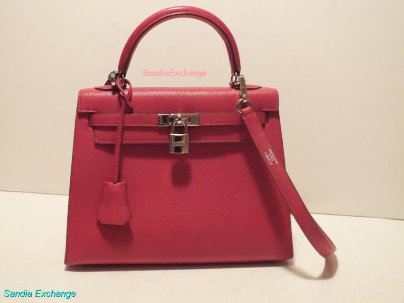 Hermes Kelly 25 cm Chevre Framboise Pink Silver Hardware Sellier Rare 