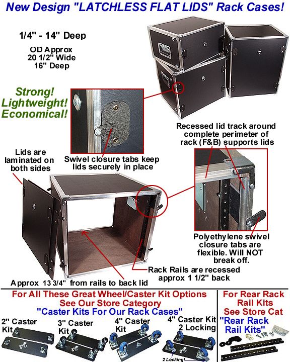 Space 14 Deep ~LATCHLESS FLAT LIDS~ 1/4 Rack Case  