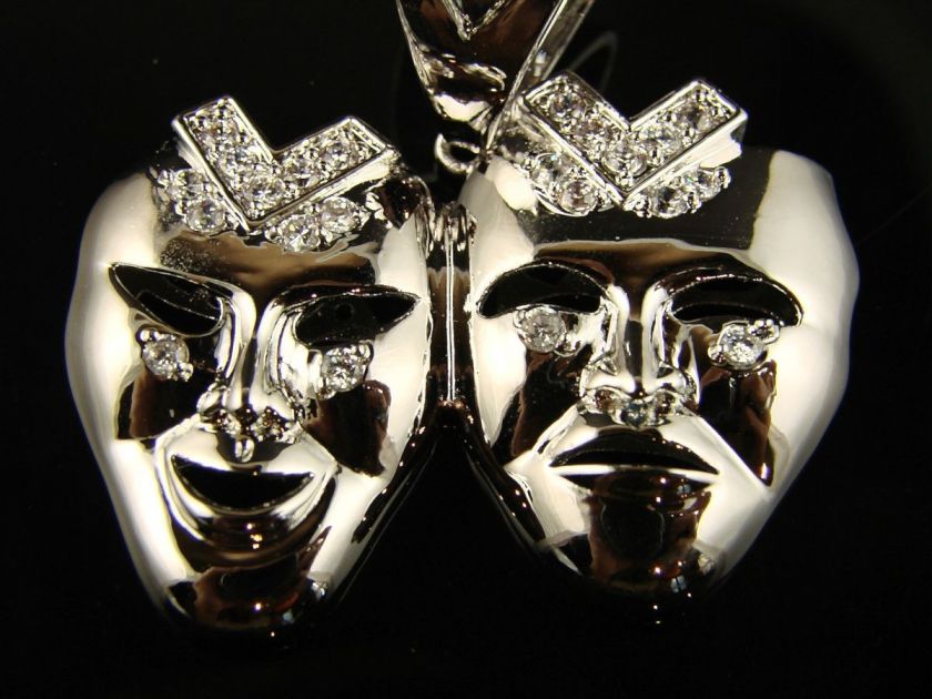 WHITE GOLD FINISH COMEDY/TRAGEDY THEATER MASK CHARM  