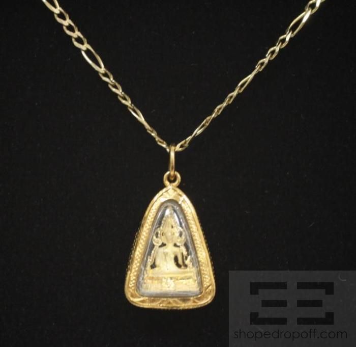   14K Yellow Gold Chain and Triangle Buddha Pendant Necklace  