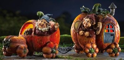 SOLAR LIGHTED FALL DECOR PUMPKIN GNOME TRAIN GARDEN ART NEW  