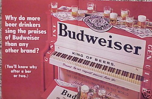1970 Budweiser Bud Beer Piano ORIGINAL Vintage Ad CMY STORE 5+= FREE 