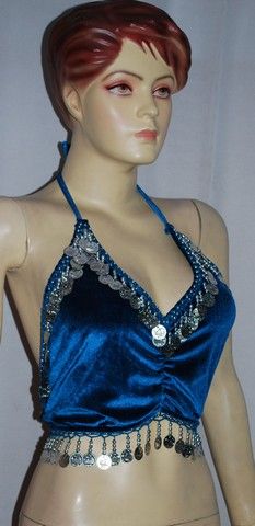 Choose Belly Dance Coin Stretch Halter Top Plus size S  