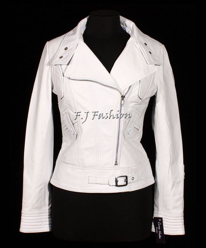 TARA White Ladies Womens Rock Chic Biker Style Retro Real Sheep 