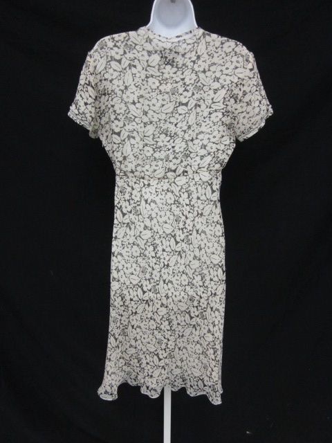 DKNY Beige Gray Floral Print Silk V Neck Dress Sz 8  