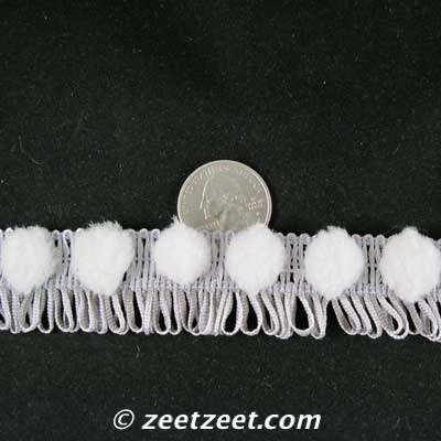 TA DOT~WHITE 1 Pom Pom Fringe Accent Trim By The Yd.  