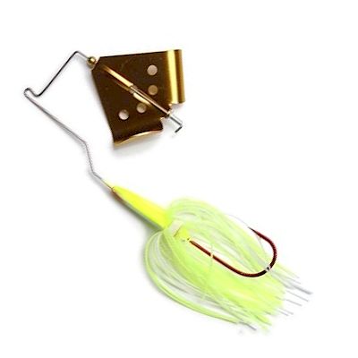 Cavitron Buzzbait ~ White/Red Blade. Available sizes 1/4, 3/8 oz