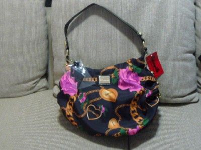 BETSEY JOHNSON HEART & CHAIN BLACK HOBO HANDBAG PURSE NWT  