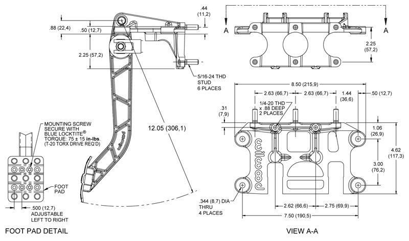 WILWOOD FORWARD SWING MOUNT ADJUST BRAKE & CLUTCH PEDAL  