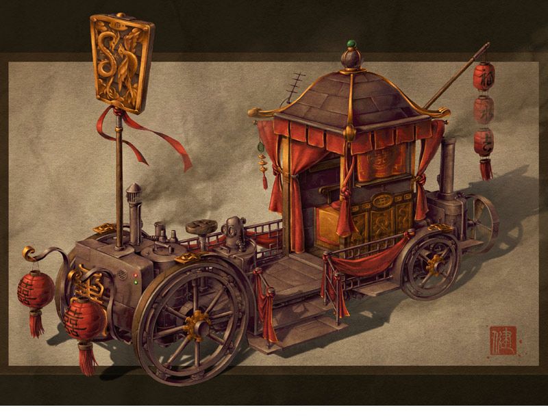 bridal carriage chinese steampunk print by james ng