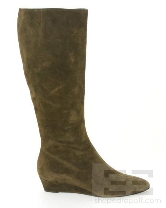 Giuseppe Zanotti Olive Green Suede Tall Flat Boots Size 40 NEW  