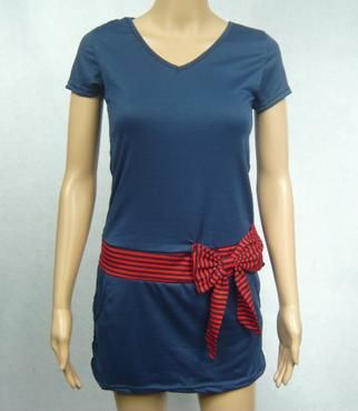 D283 Womens Cute Striped Bow V neck Dress 8 10  