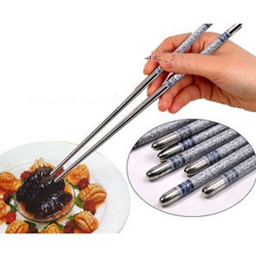 10 Pair Elegant Flower Print Stainless Steel Chopsticks  