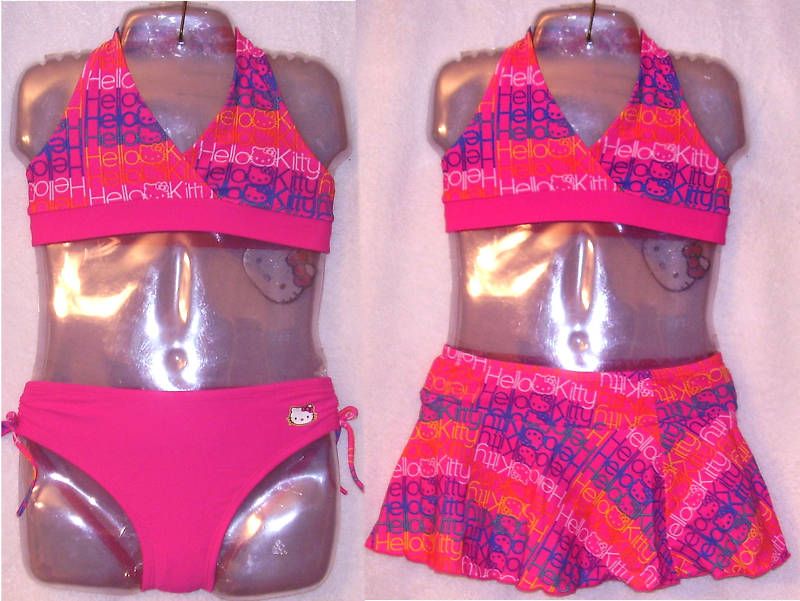 NEW HELLO KITTY RAINBOW BIKINI BATHING SUIT +SKIRT 5 6  