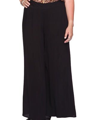 NWT Forever 21 Plus Black Retro Vintage Style Wide Leg Woven Soft 