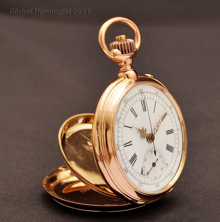   CHRONOGRAPH 44gr 18K SOLID GOLD GENUINE OPEN FACE POCKET WATCH  