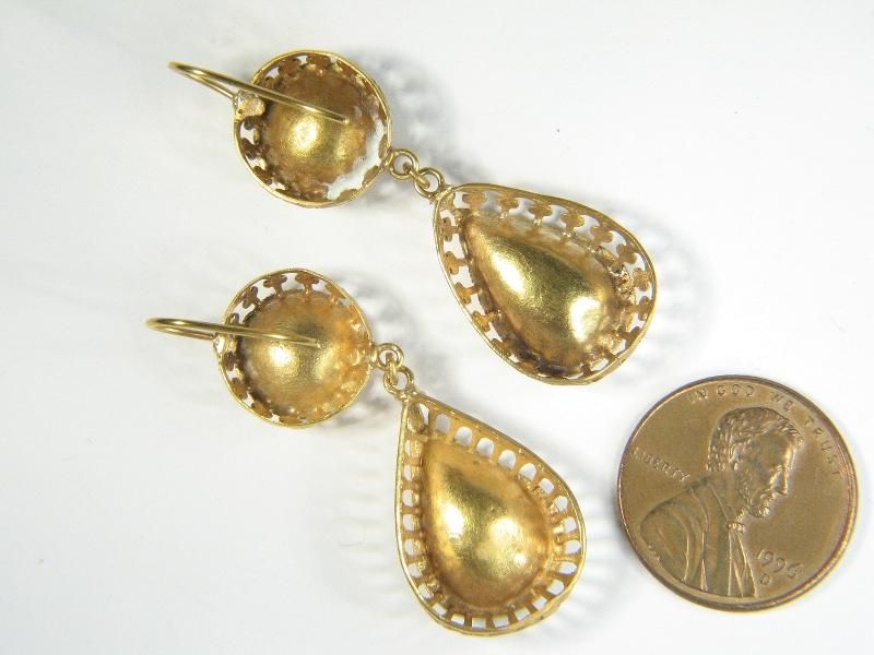   ANTIQUE SPANISH 18K GOLD ROSE CUT DIAMOND DROP EARRINGS c1820  