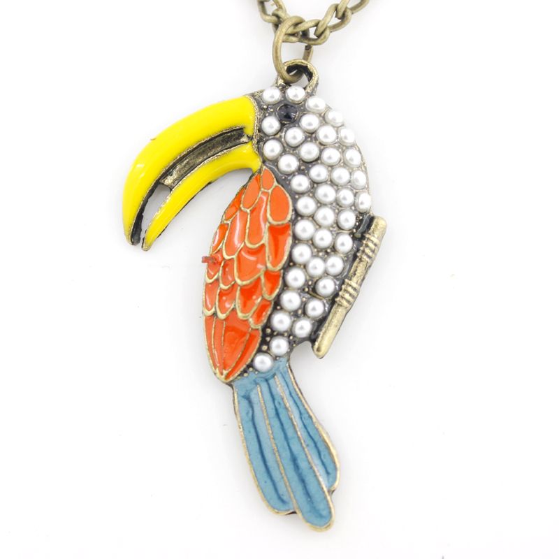 Beautiful Gold tone Enamel Big Mouth Bird NECKLACE  