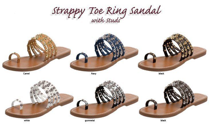 Ladies Strappy Toe Ring Sandal Flip Flop with Studs NWT  