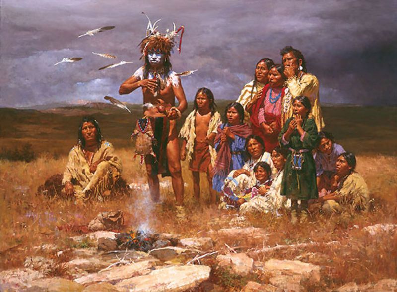 Howard Terpning The Shaman and His Magic Feathers Masterwork Canvas 