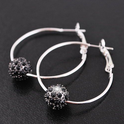 1Pair Charms Cuff Hook Earrings Ringed 43MM 10MM Disco Rhinestone 