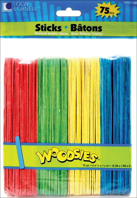 Loew Cornell Wood Jumbo Craft Sticks 75/Pkg   Colored  