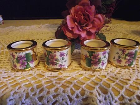 VINTAGE SIGNED PORCELAIN NAPKIN RINGS FORGET ME NOT (4)  