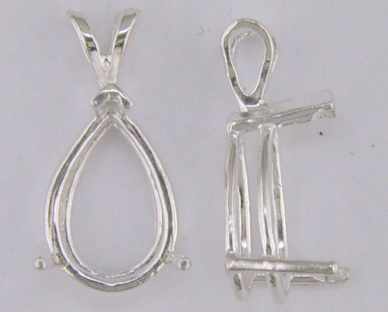 Pear Shape 3 Prong Pendant Setting Sterling Silver  